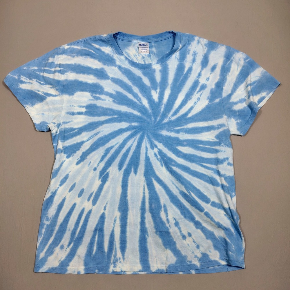 Port & Company T-Shirt Women XL Blue Tie Dye Sloth Graphic Cotton Tee